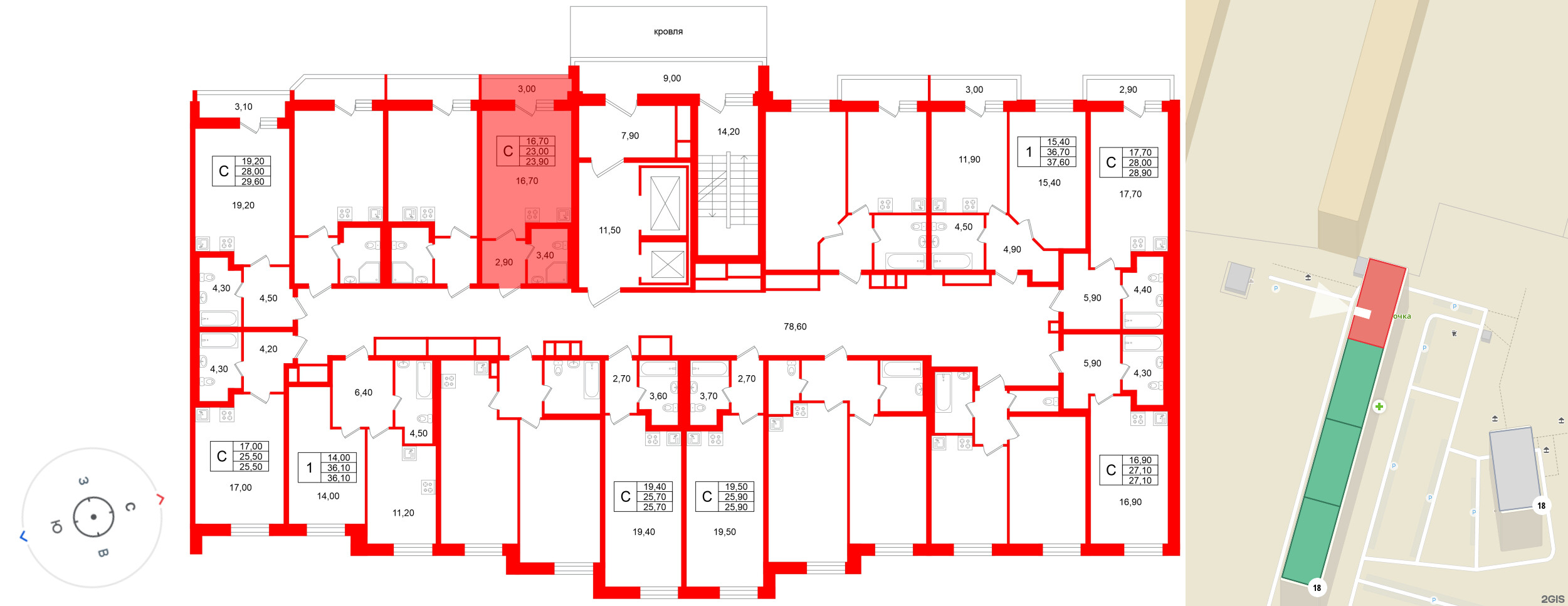 Квартира в ЖК «Яркий», студия, 23 м², 2 этаж
