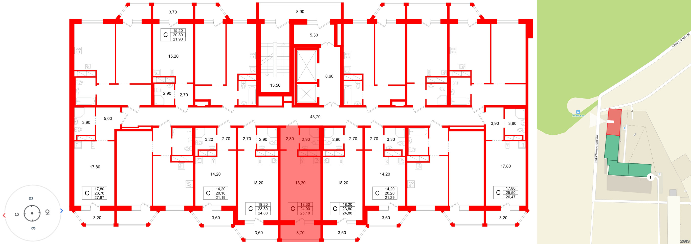 Квартира в ЖК Аннинский парк, студия, 24 м², 6 этаж