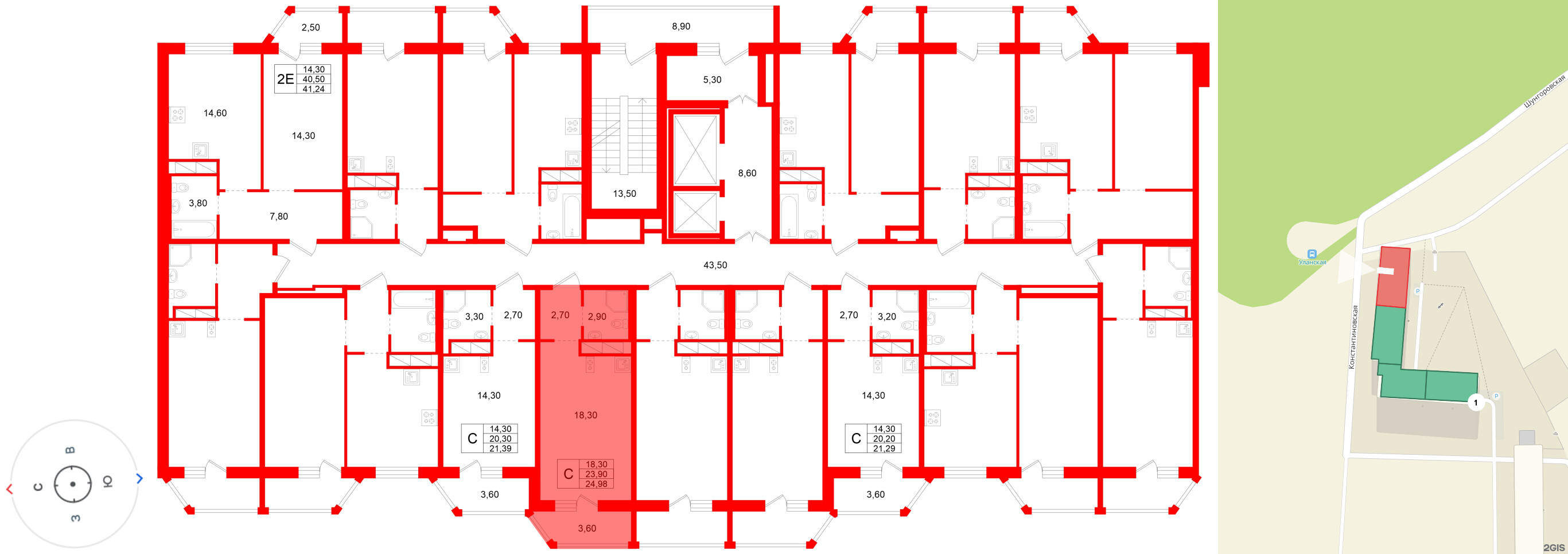 Квартира в ЖК Аннинский парк, студия, 23.9 м², 7 этаж