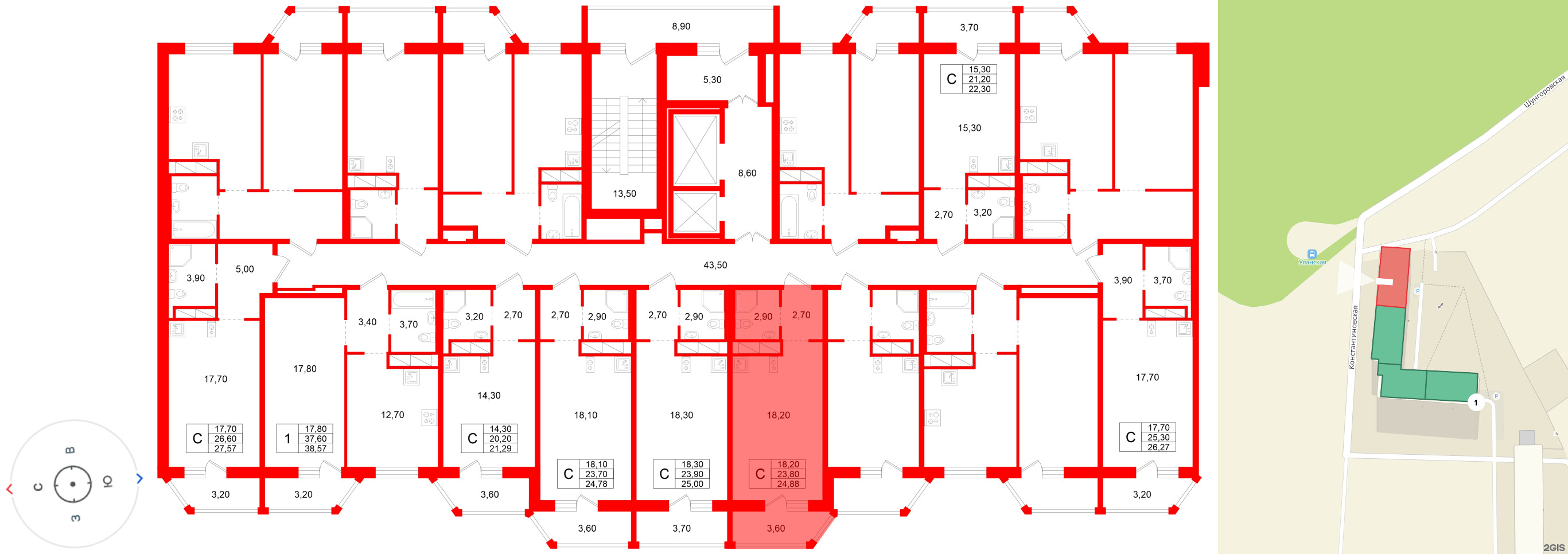 Квартира в ЖК Аннинский парк, студия, 23.8 м², 8 этаж