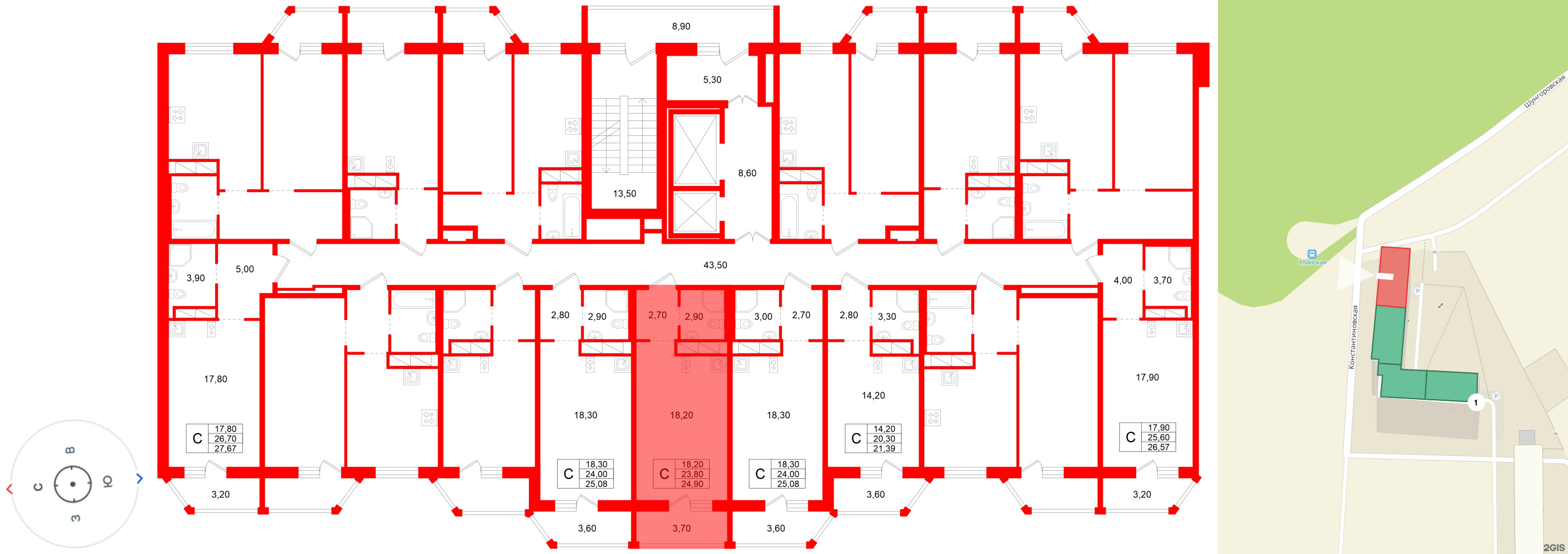 Квартира в ЖК Аннинский парк, студия, 23.8 м², 9 этаж