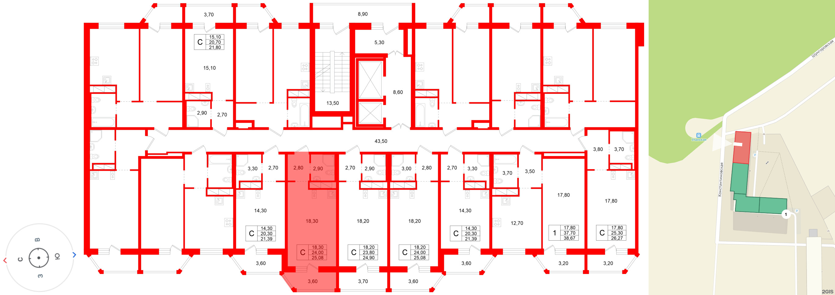 Квартира в ЖК Аннинский парк, студия, 24 м², 10 этаж