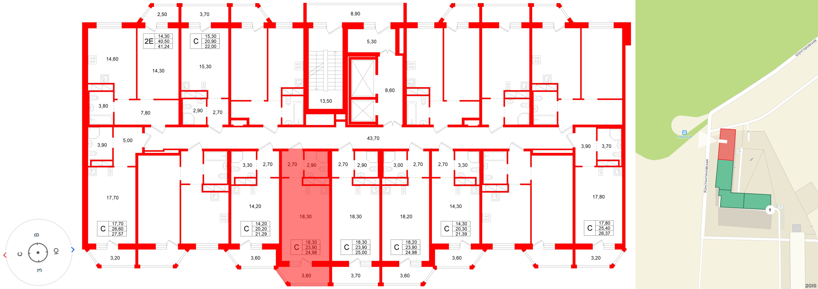 Квартира в ЖК Аннинский парк, студия, 23.9 м², 11 этаж