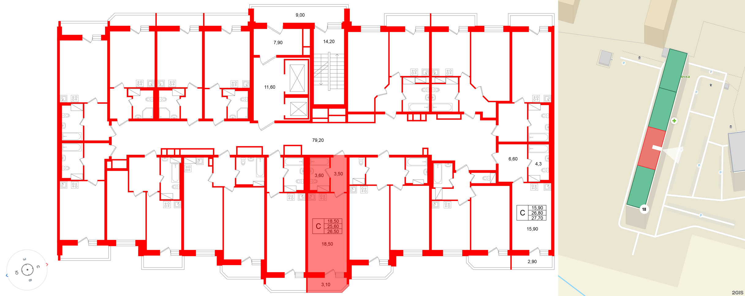 Квартира в ЖК «Яркий», студия, 25.6 м², 7 этаж