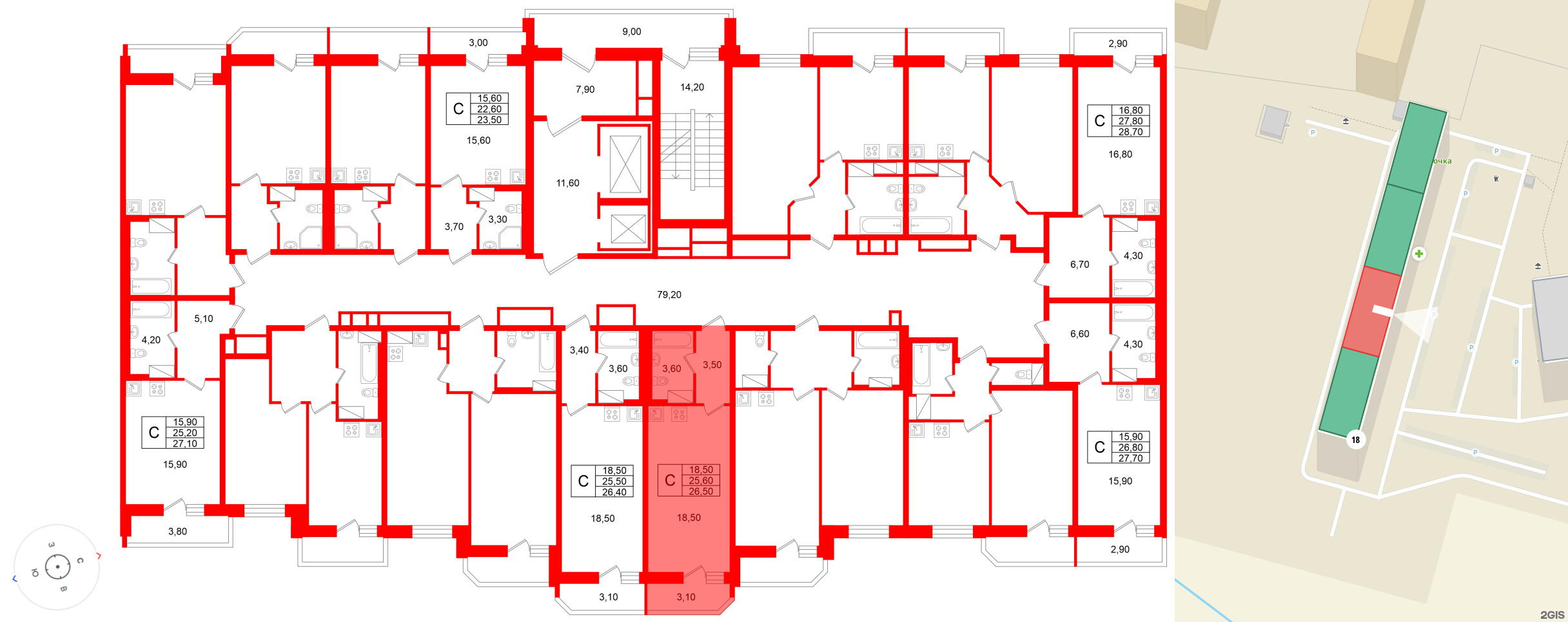 Квартира в ЖК «Яркий», студия, 25.6 м², 9 этаж