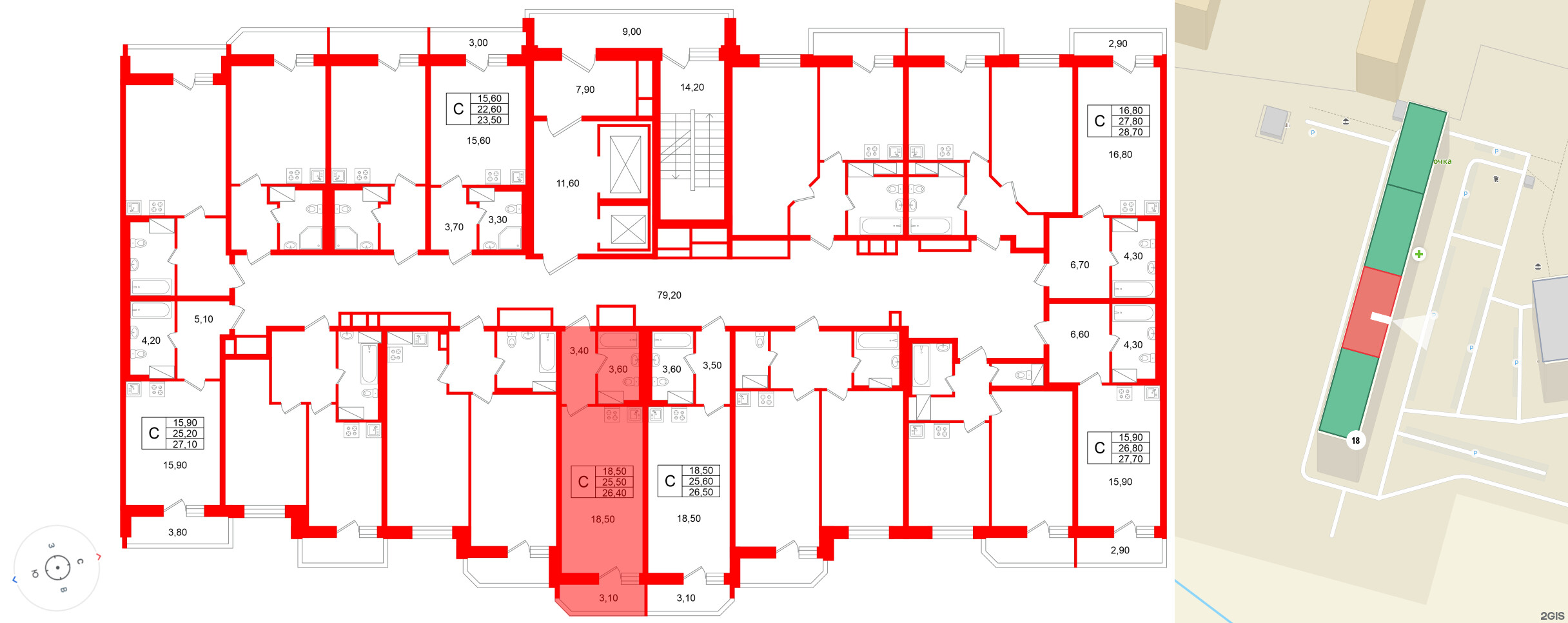 Квартира в ЖК «Яркий», студия, 25.5 м², 9 этаж