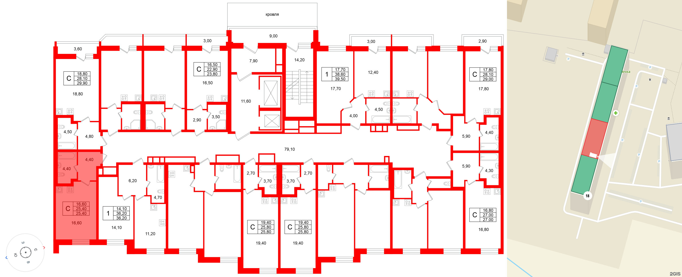Квартира в ЖК «Яркий», студия, 25.4 м², 2 этаж