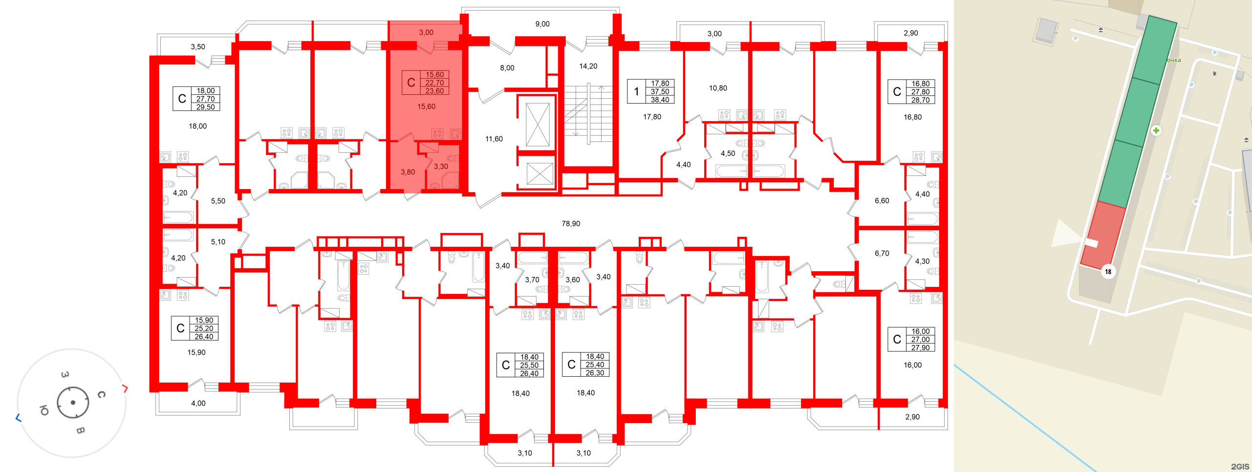 Квартира в ЖК «Яркий», студия, 22.7 м², 9 этаж