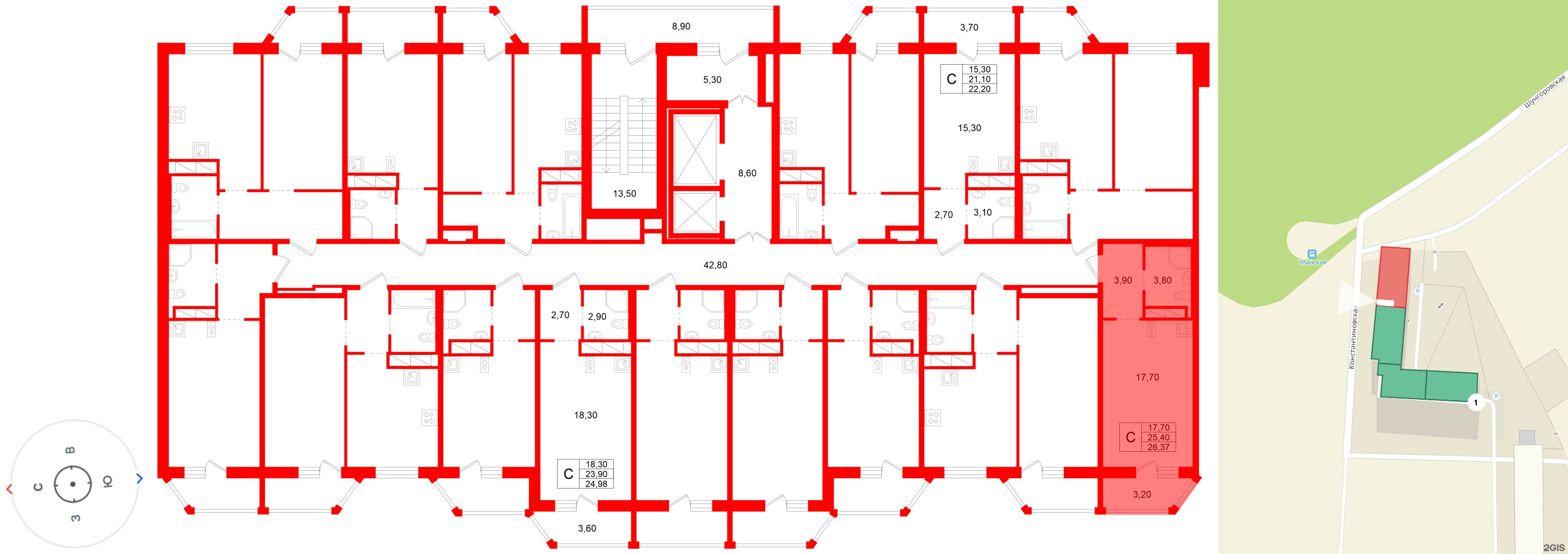 Квартира в ЖК Аннинский парк, студия, 25.4 м², 12 этаж
