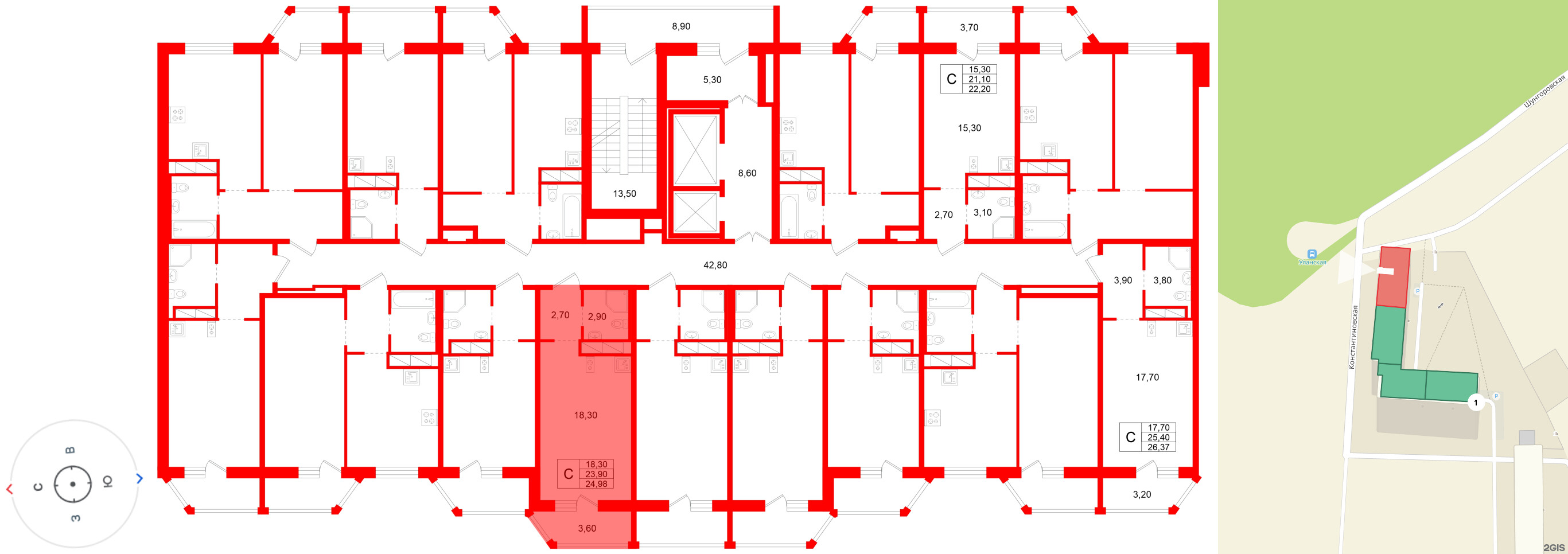 Квартира в ЖК Аннинский парк, студия, 23.9 м², 12 этаж