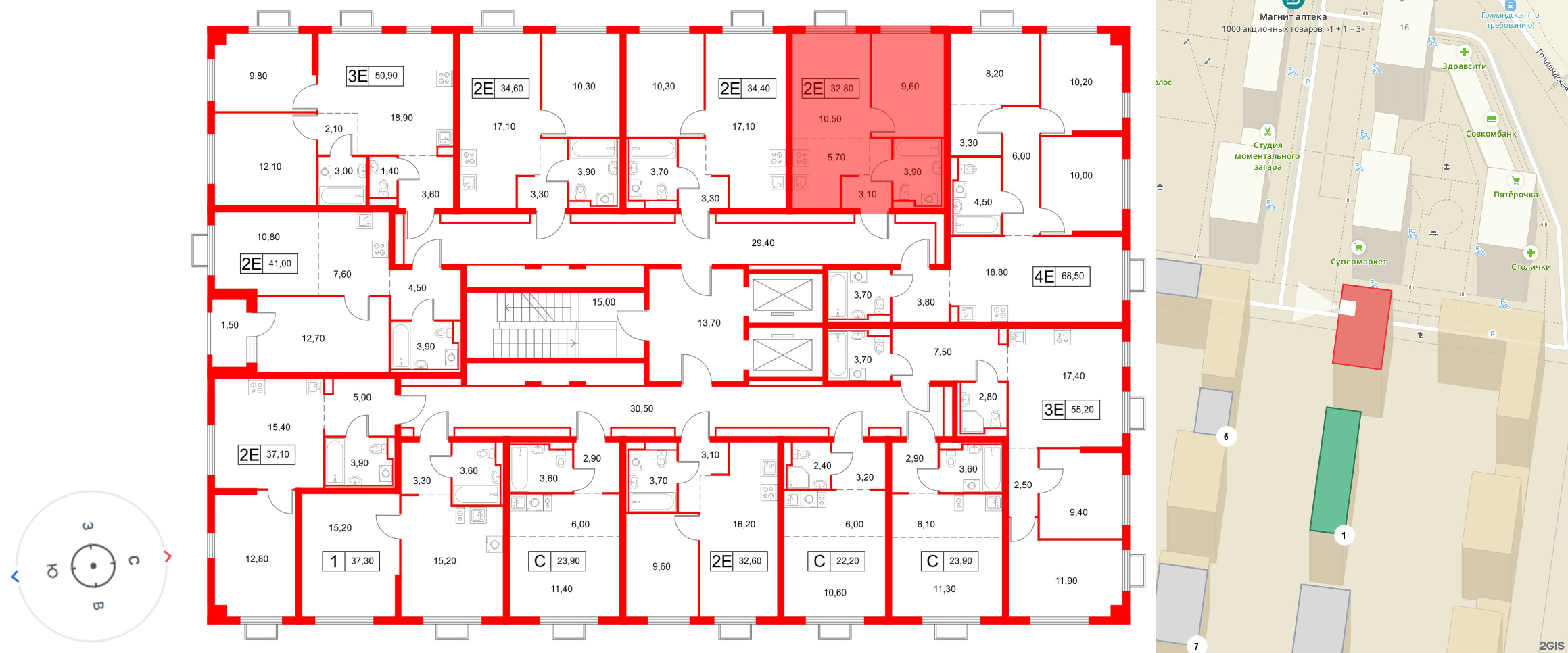 Квартира в ЖК «Янинский Лес», 1 комнатная, 32.8 м², 3 этаж