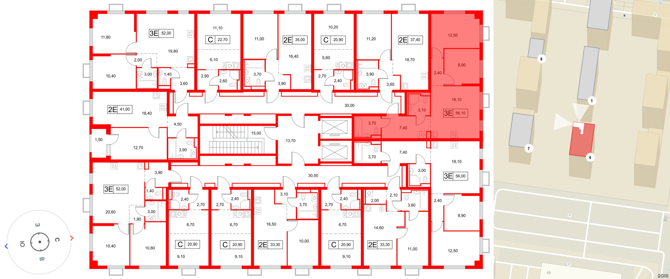 Квартира в ЖК Янинский Лес, 2 комнатная, 56.1 м², 12 этаж