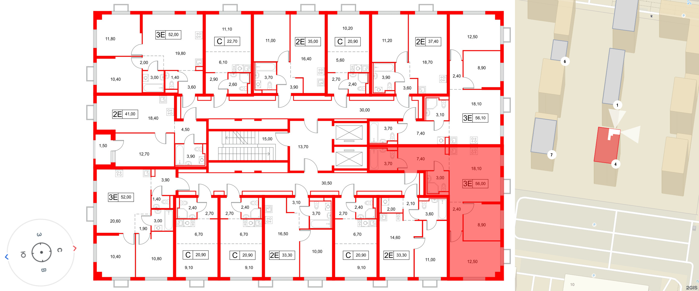 Квартира в ЖК Янинский Лес, 2 комнатная, 56 м², 3 этаж
