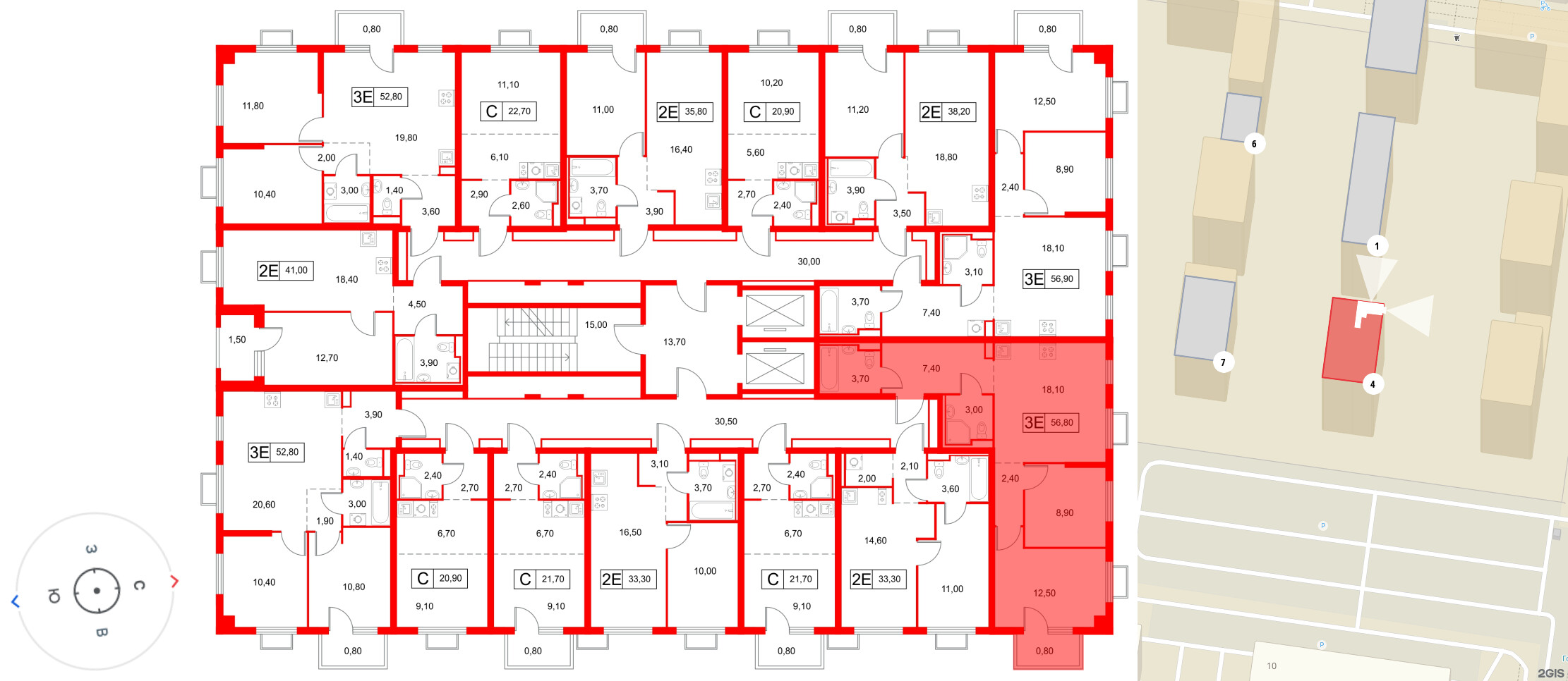 Квартира в ЖК Янинский Лес, 2 комнатная, 56.8 м², 11 этаж