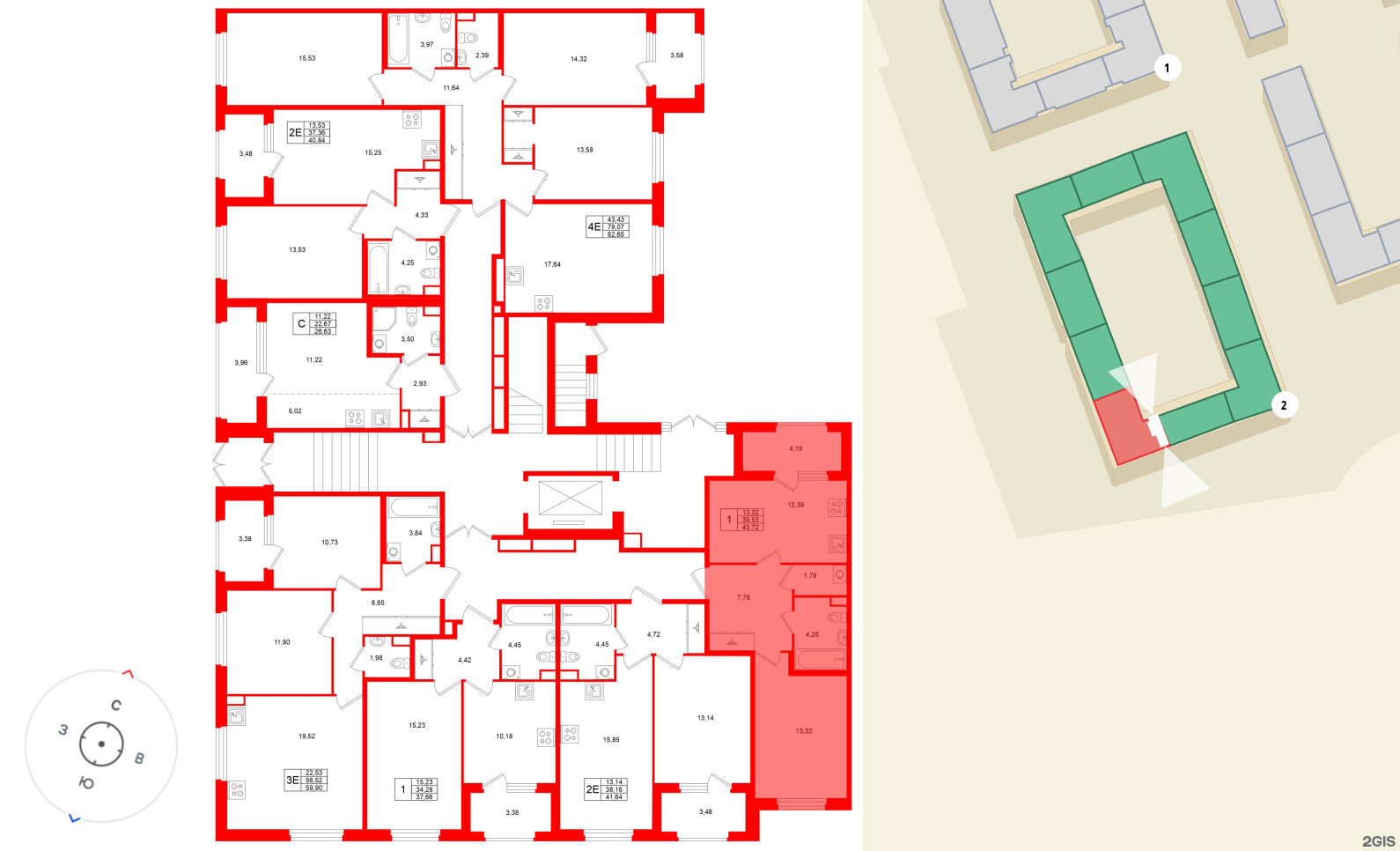 Квартира в ЖК «Дубровский», 1 комнатная, 39.53 м², 1 этаж