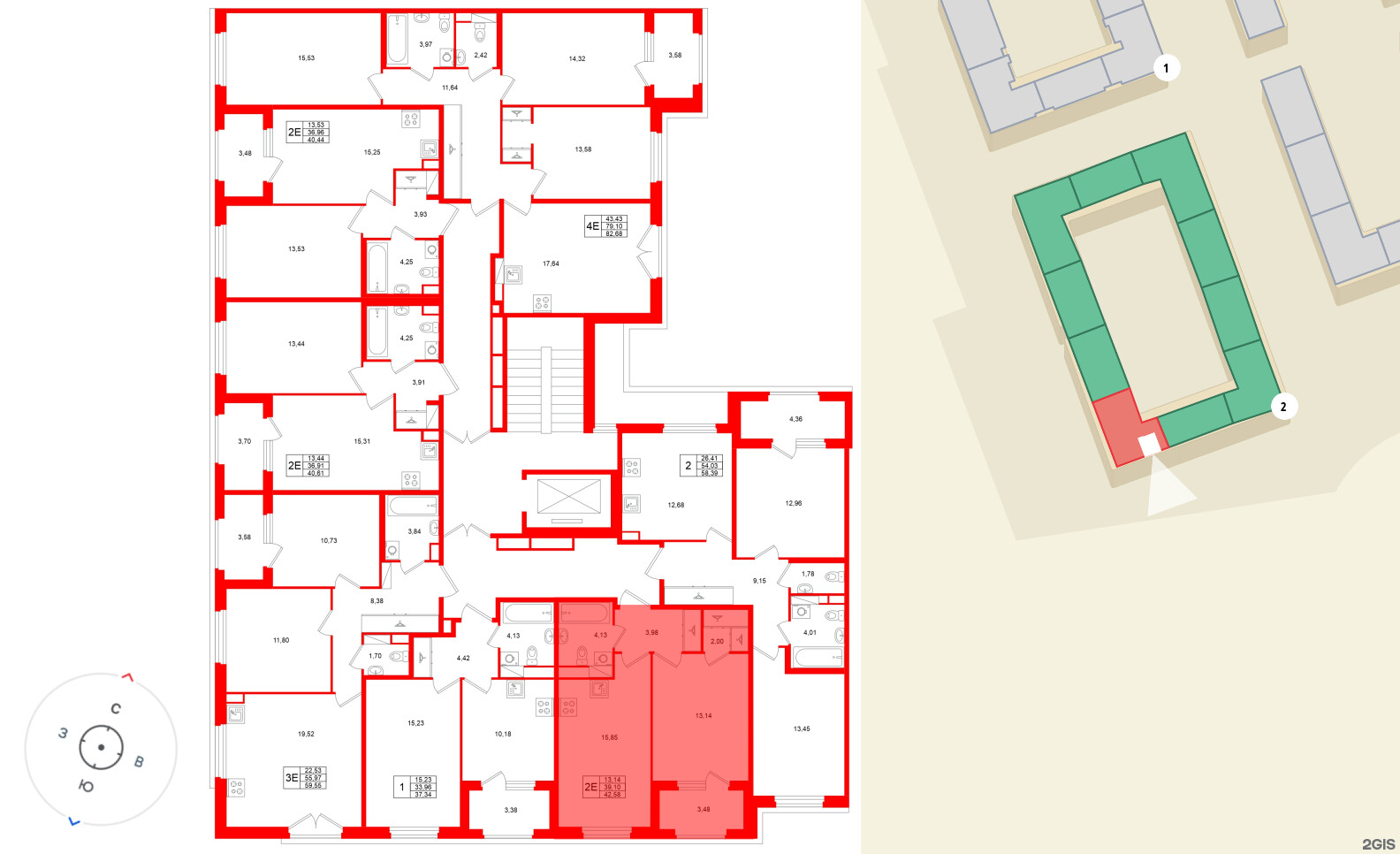 Квартира в ЖК Дубровский, 1 комнатная, 39.1 м², 2 этаж