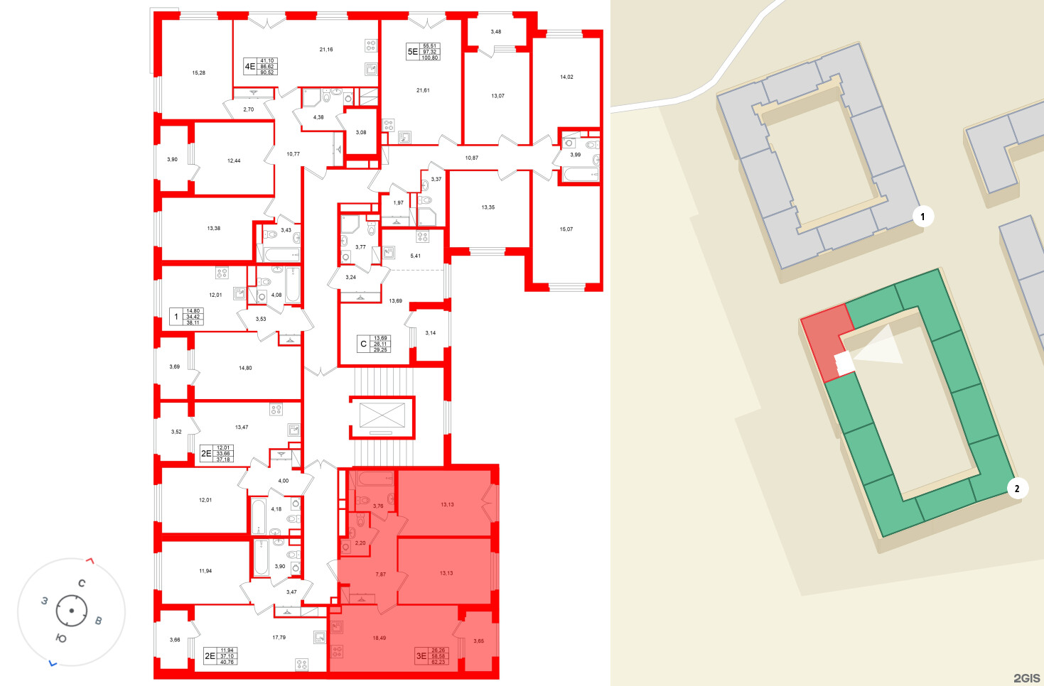 Квартира в ЖК Дубровский, 2 комнатная, 58.58 м², 3 этаж