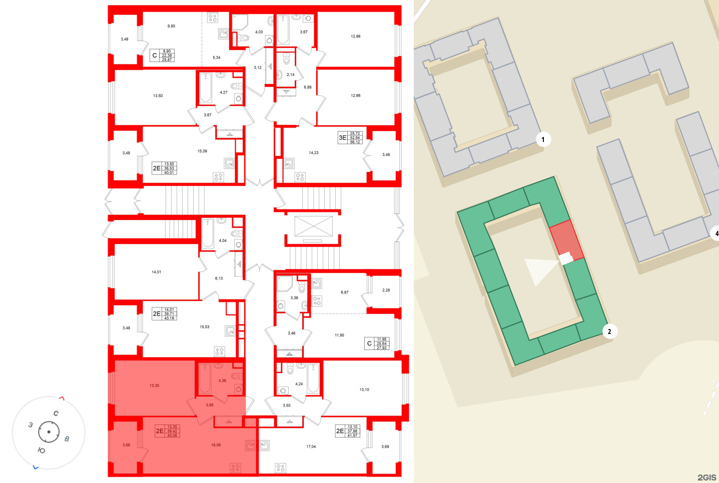 Квартира в ЖК Дубровский, 1 комнатная, 39.42 м², 1 этаж