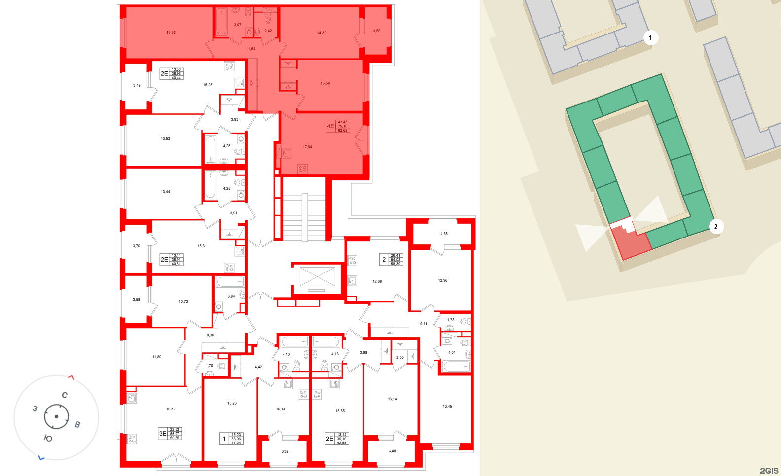 Квартира в ЖК Дубровский, 3 комнатная, 79.1 м², 2 этаж