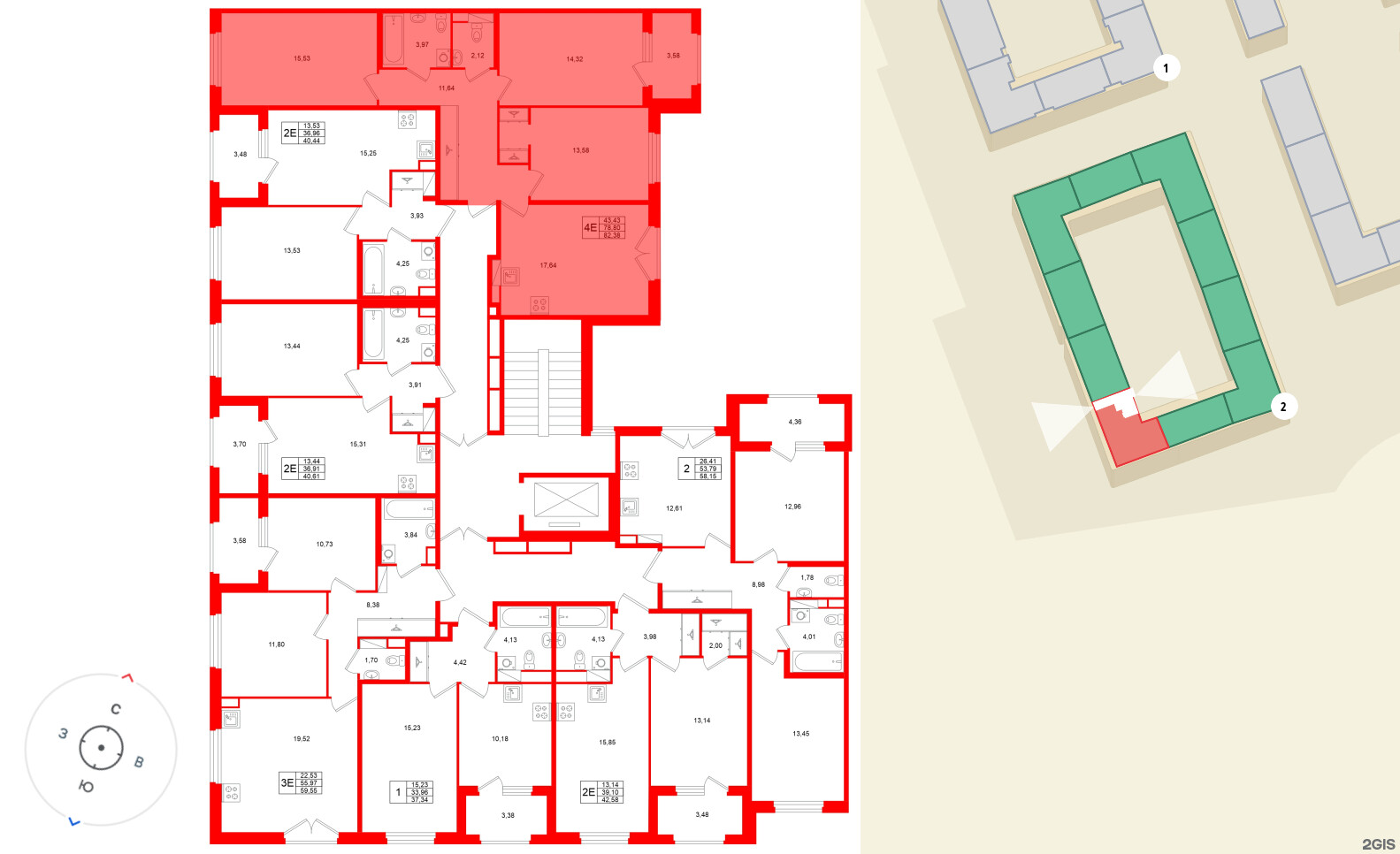 Квартира в ЖК Дубровский, 3 комнатная, 78.8 м², 3 этаж