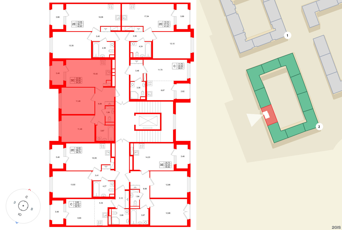 Квартира в ЖК «Дубровский», 2 комнатная, 50.8 м², 3 этаж