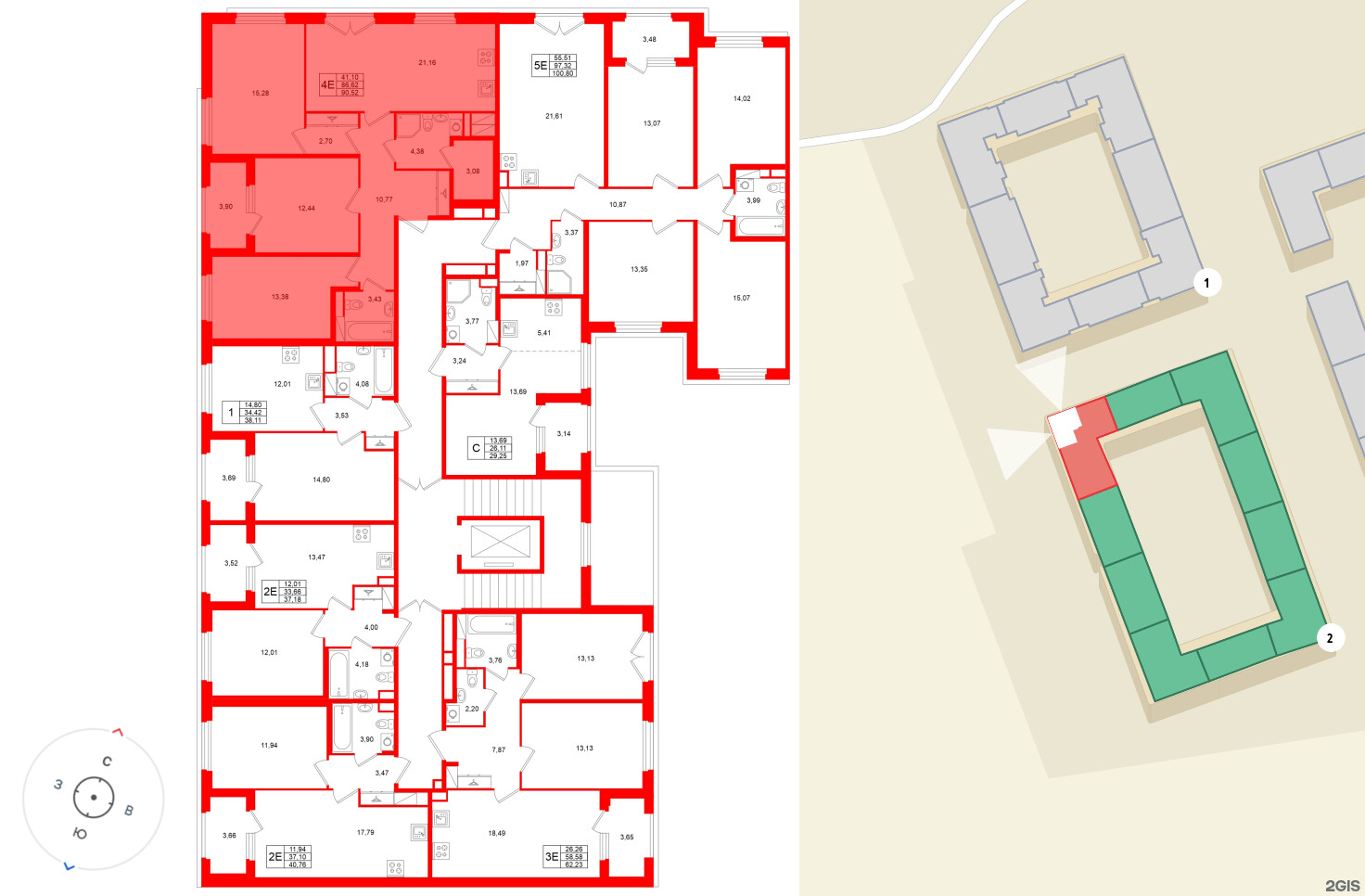 Квартира в ЖК Дубровский, 3 комнатная, 86.62 м², 2 этаж