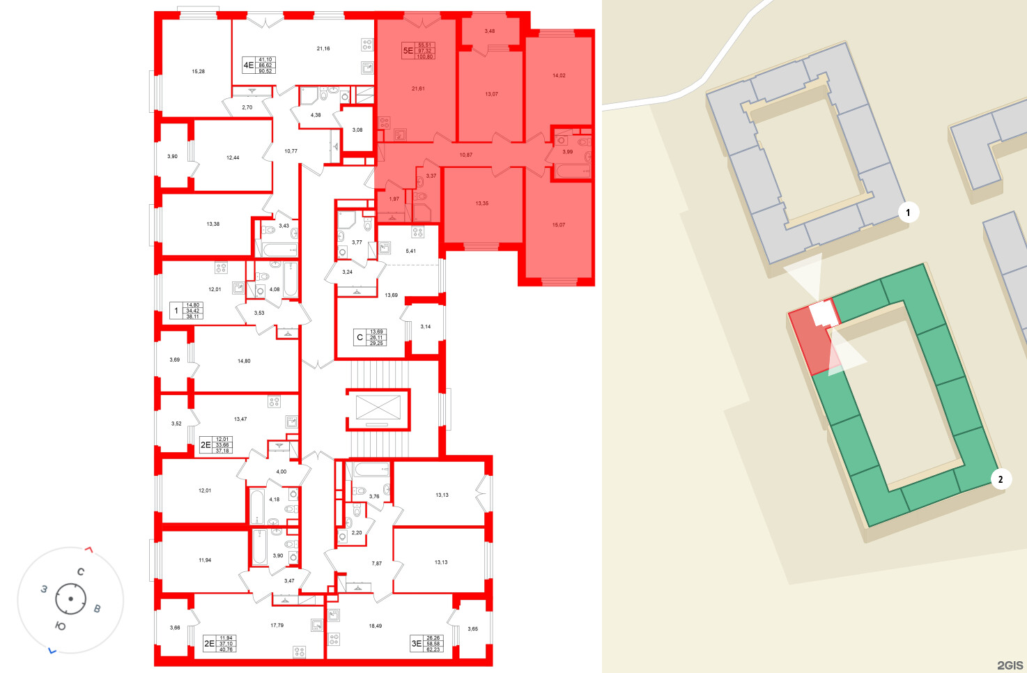 Квартира в ЖК Дубровский, 4 комнатная, 97.32 м², 4 этаж