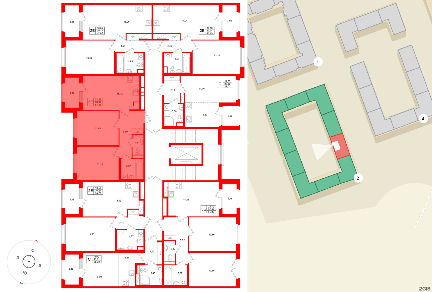 Квартира в ЖК «Дубровский», 2 комнатная, 50.8 м², 3 этаж