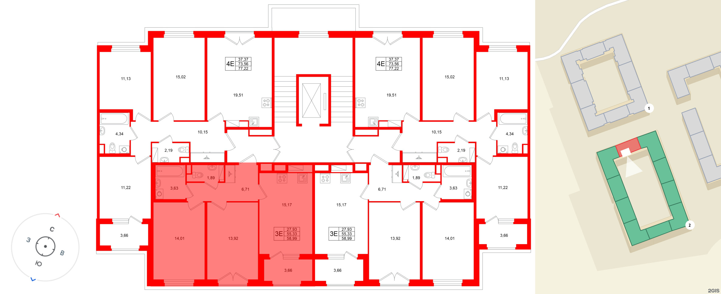 Квартира в ЖК «Дубровский», 2 комнатная, 55.33 м², 2 этаж