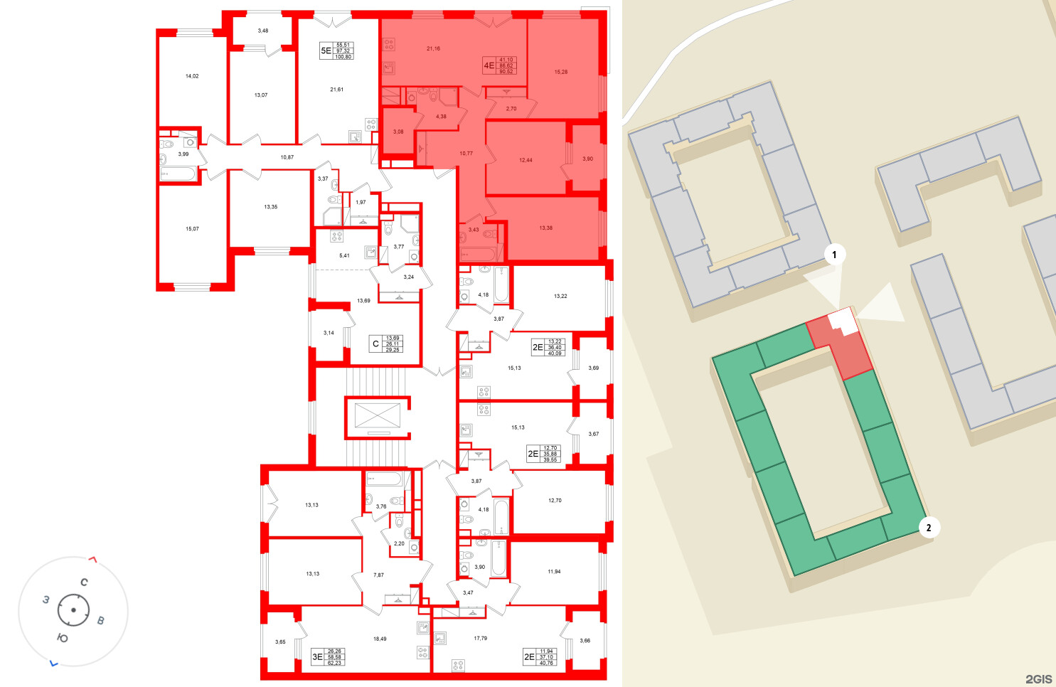 Квартира в ЖК Дубровский, 3 комнатная, 86.62 м², 3 этаж