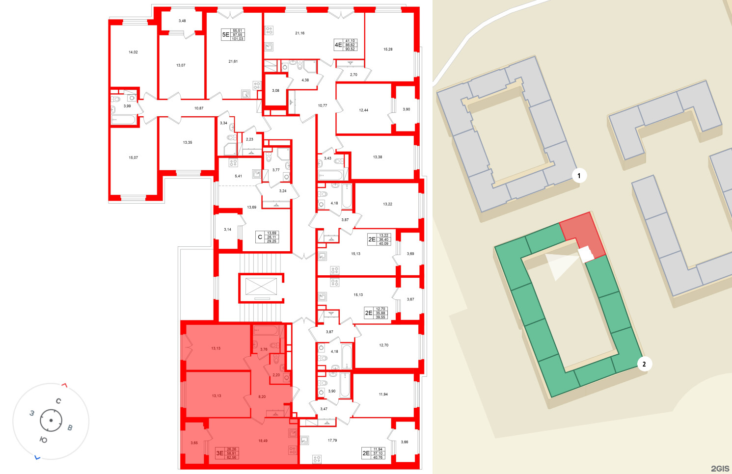 Квартира в ЖК Дубровский, 2 комнатная, 58.91 м², 2 этаж