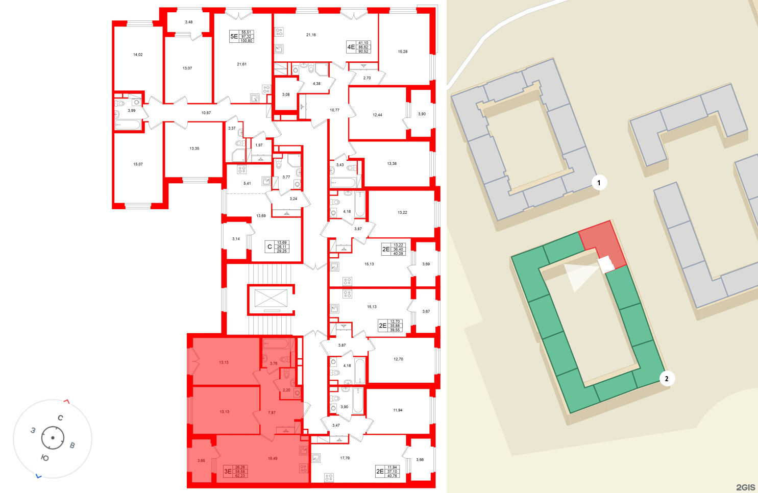 Квартира в ЖК Дубровский, 2 комнатная, 58.58 м², 3 этаж