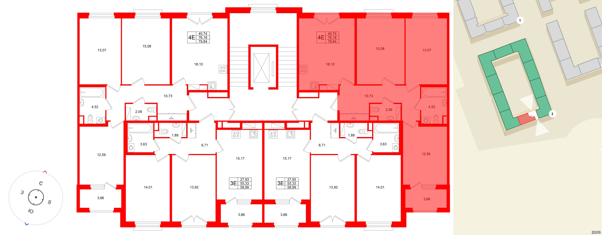 Квартира в ЖК Дубровский, 3 комнатная, 76.18 м², 4 этаж