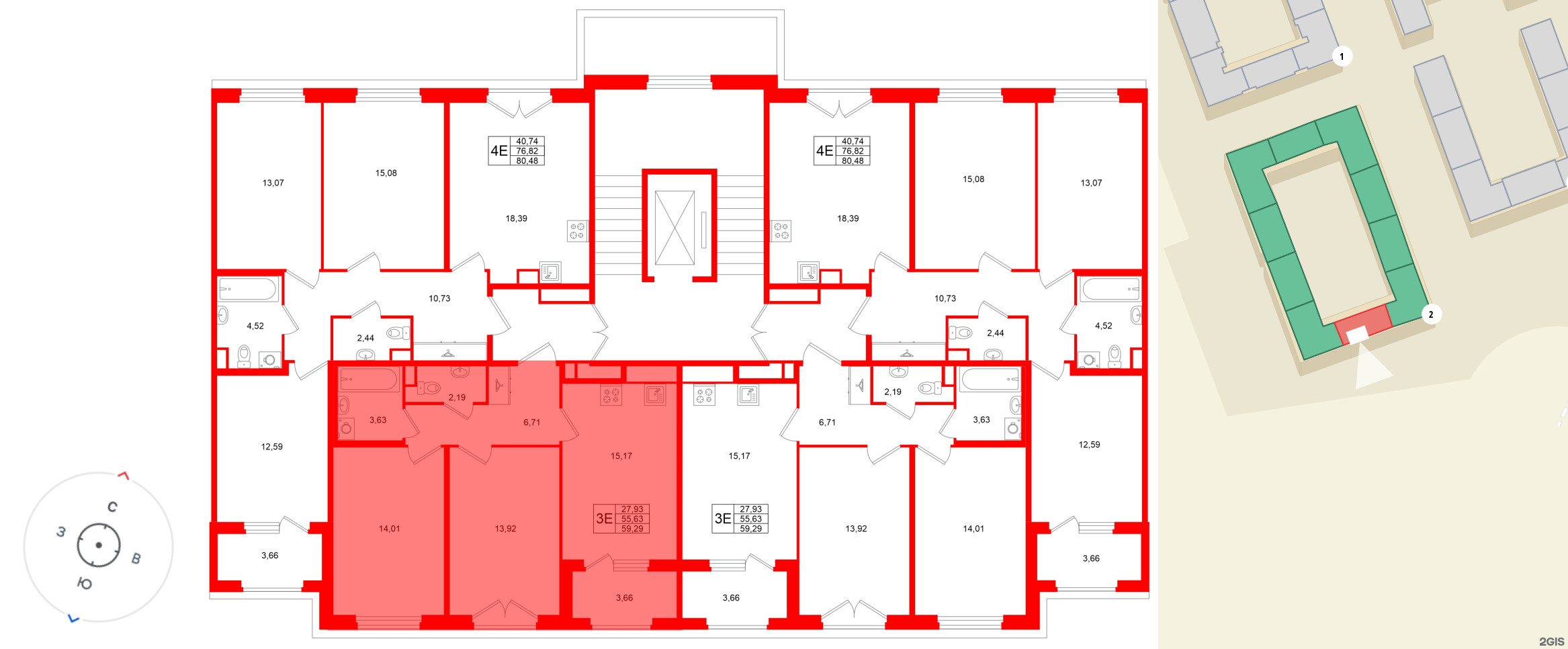 Квартира в ЖК «Дубровский», 2 комнатная, 55.63 м², 2 этаж