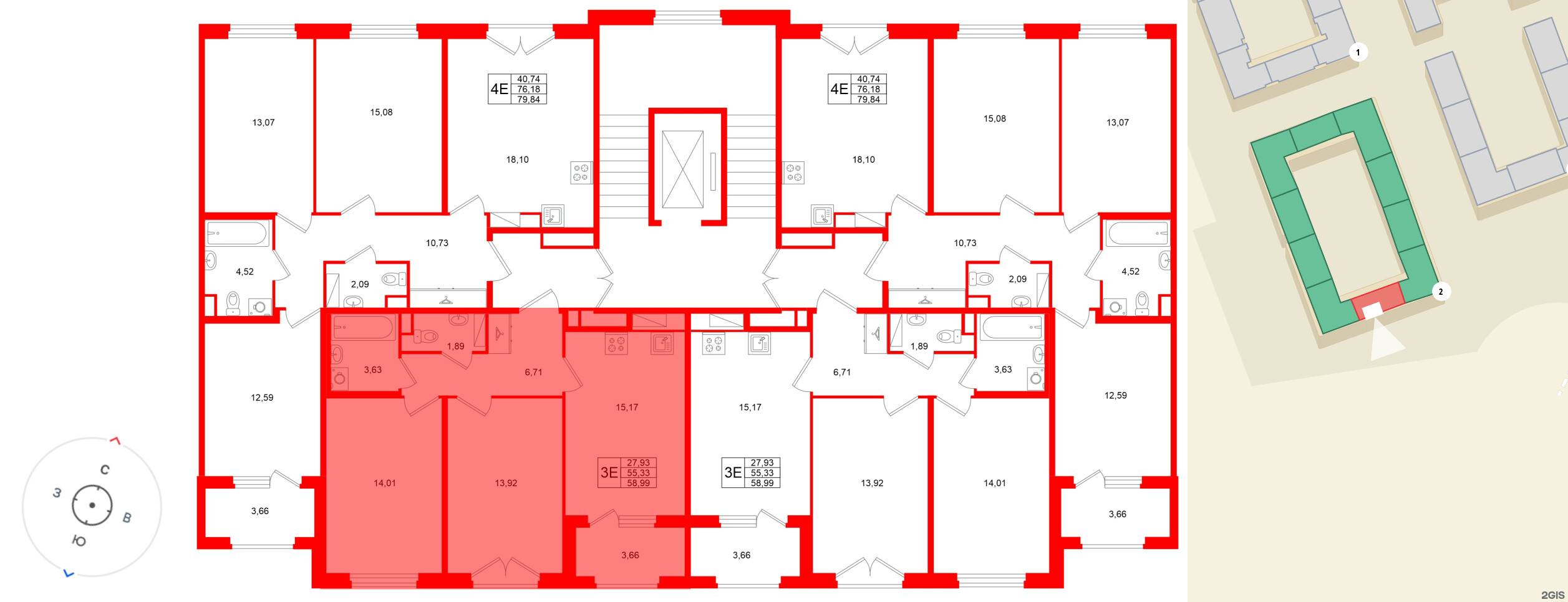 Квартира в ЖК «Дубровский», 2 комнатная, 55.33 м², 3 этаж