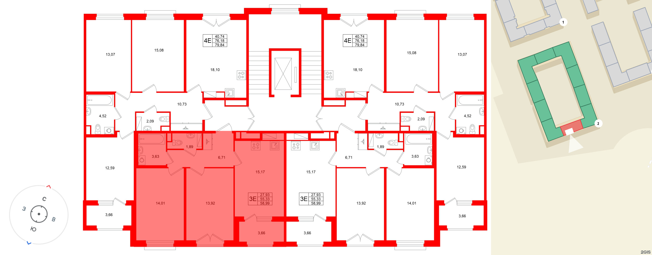 Квартира в ЖК «Дубровский», 2 комнатная, 55.33 м², 4 этаж