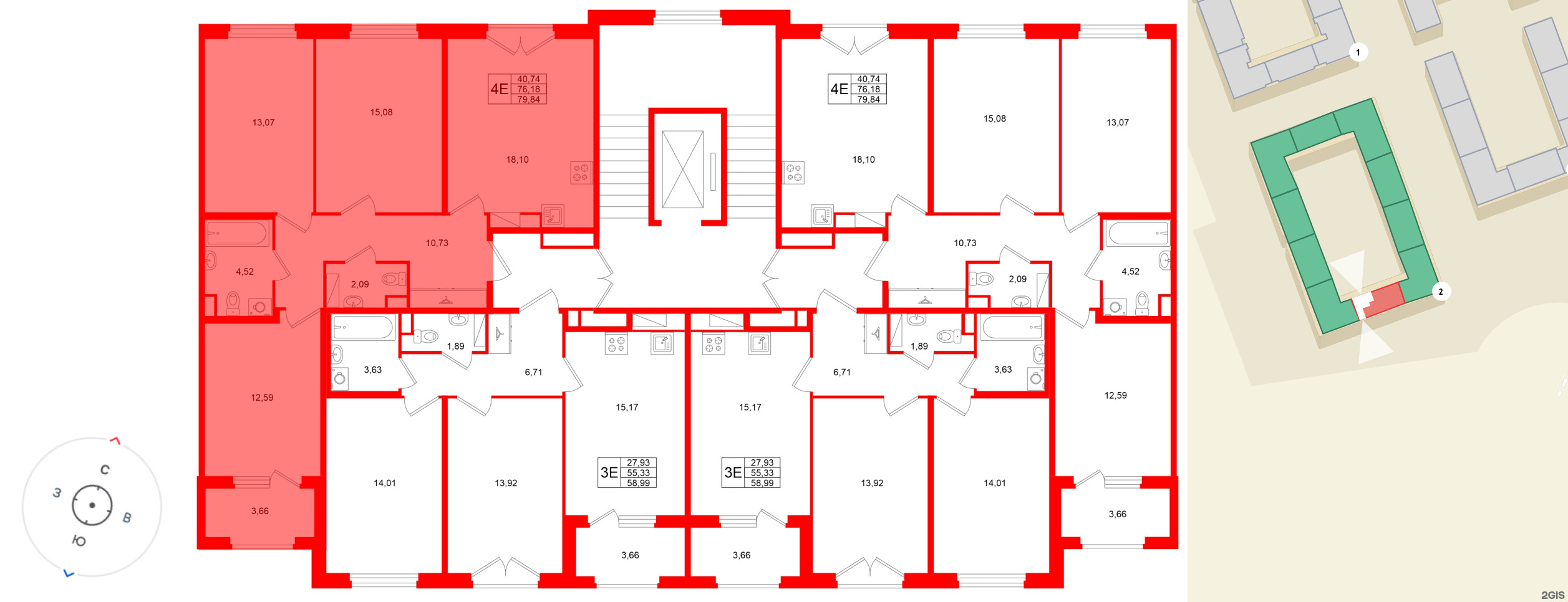 Квартира в ЖК Дубровский, 3 комнатная, 76.18 м², 3 этаж