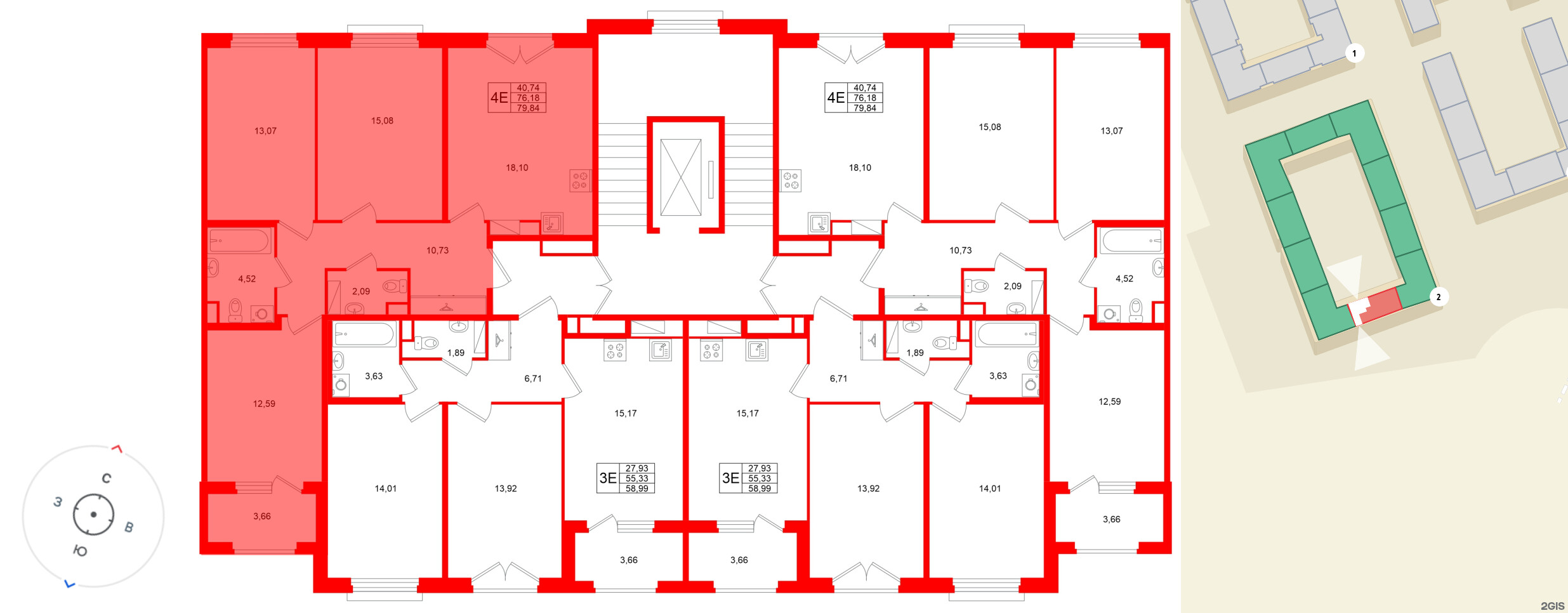 Квартира в ЖК Дубровский, 3 комнатная, 76.18 м², 4 этаж