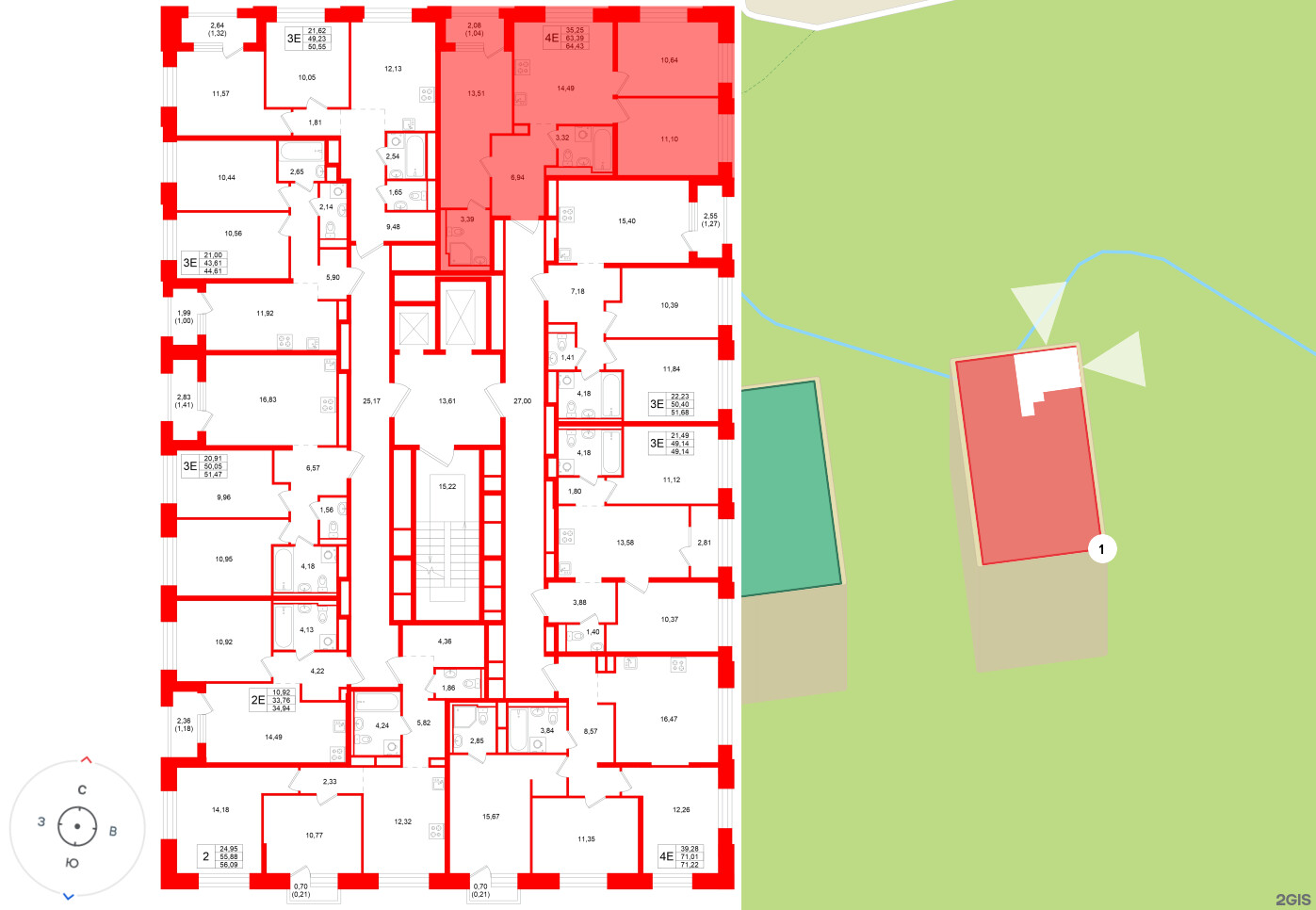 Квартира в ЖК «Кольский», 3 комнатная, 64.43 м², 15 этаж