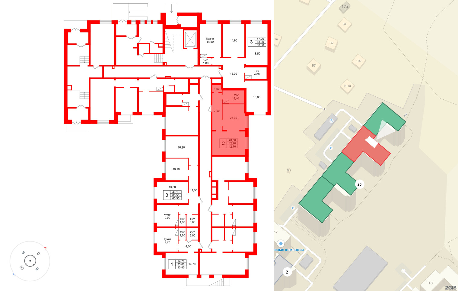 Квартира в ЖК «Рябиновый сад», студия, 42.7 м², 1 этаж