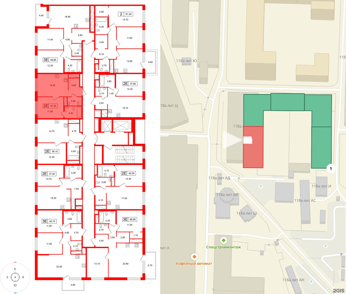 Квартира в ЖК «Передвижники», 1 комнатная, 37.3 м², 10 этаж
