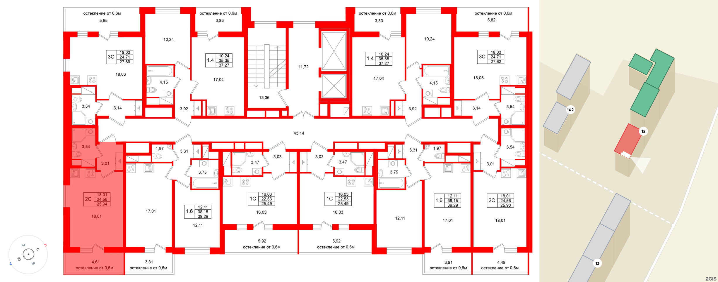 Квартира в ЖК «Город звёзд», студия, 24.56 м², 12 этаж
