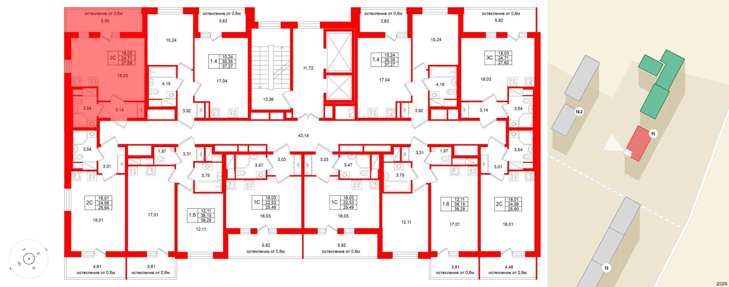 Квартира в ЖК «Город звёзд», студия, 24.71 м², 12 этаж