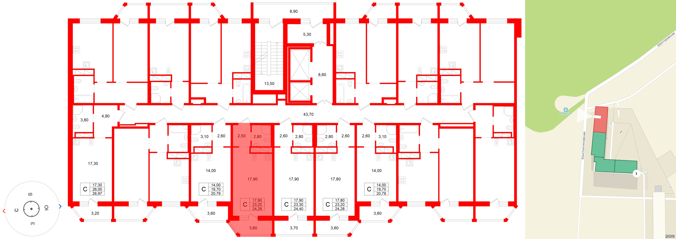Квартира в ЖК Аннинский парк, студия, 23.2 м², 2 этаж