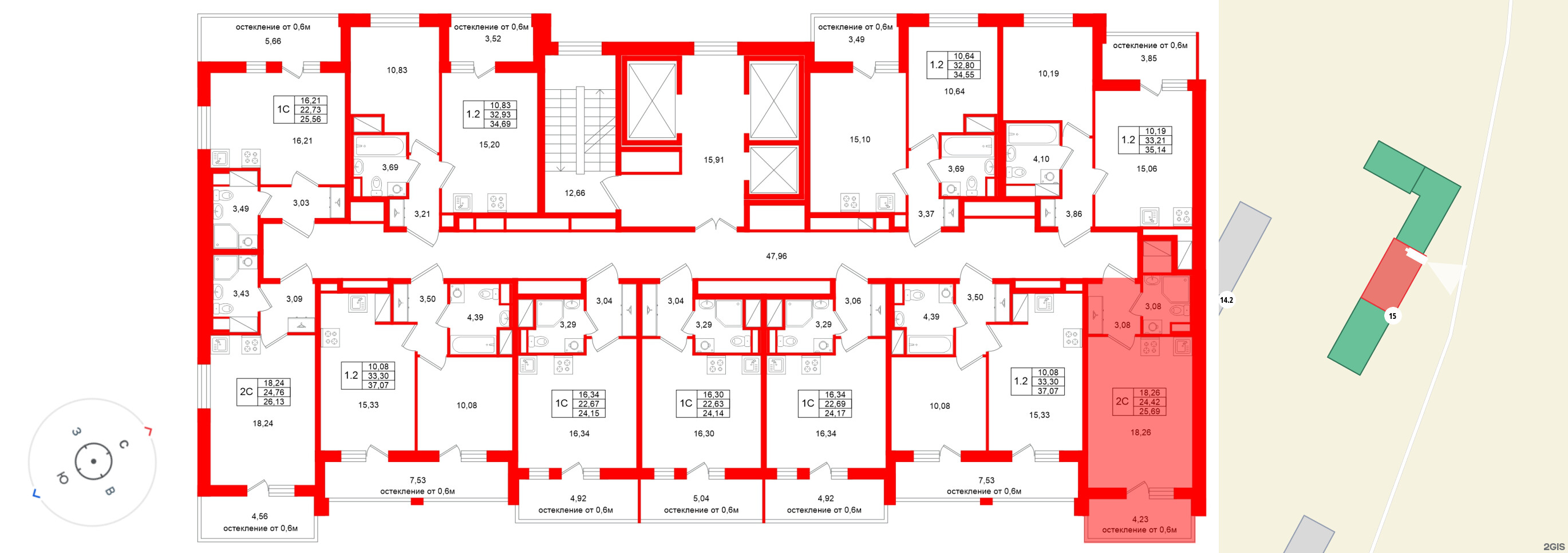Квартира в ЖК «Город звёзд», студия, 24.42 м², 17 этаж