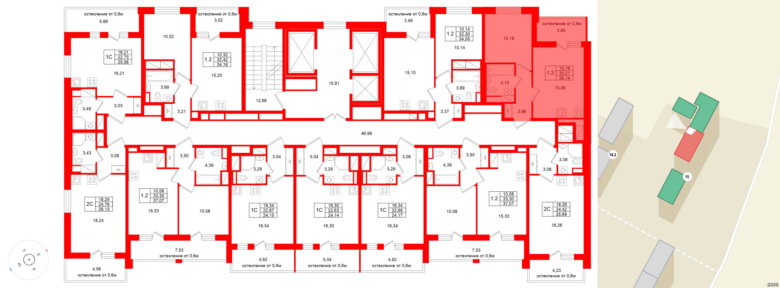 Квартира в ЖК «Город звёзд», 1 комнатная, 33.21 м², 22 этаж