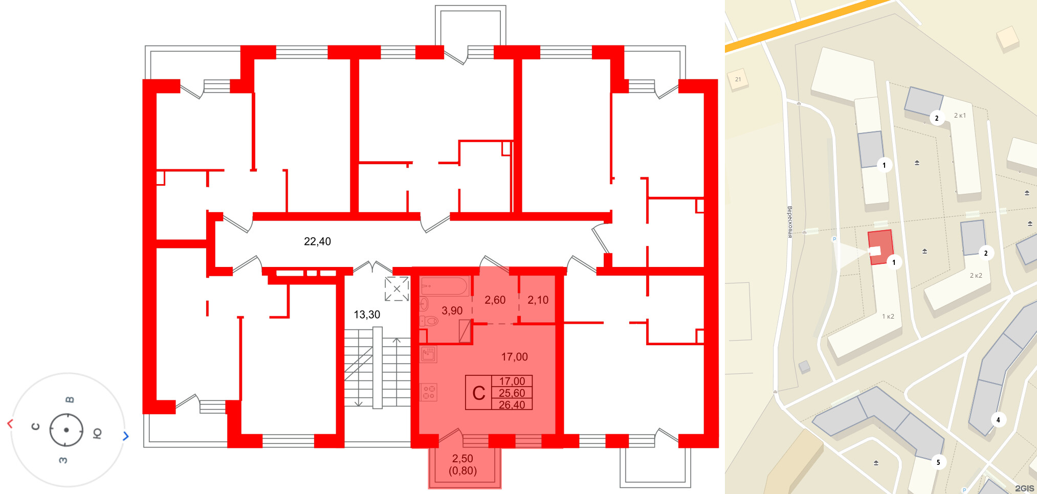 Квартира в ЖК «Шотландия», студия, 25.6 м², 3 этаж