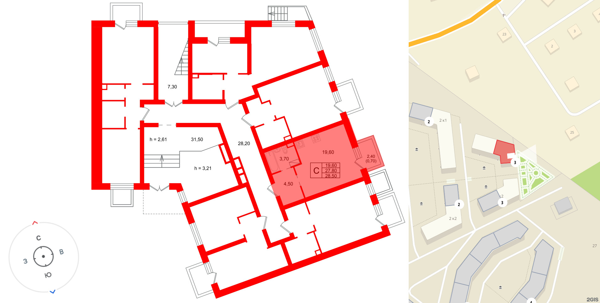 Квартира в ЖК «Шотландия», студия, 27.8 м², 1 этаж