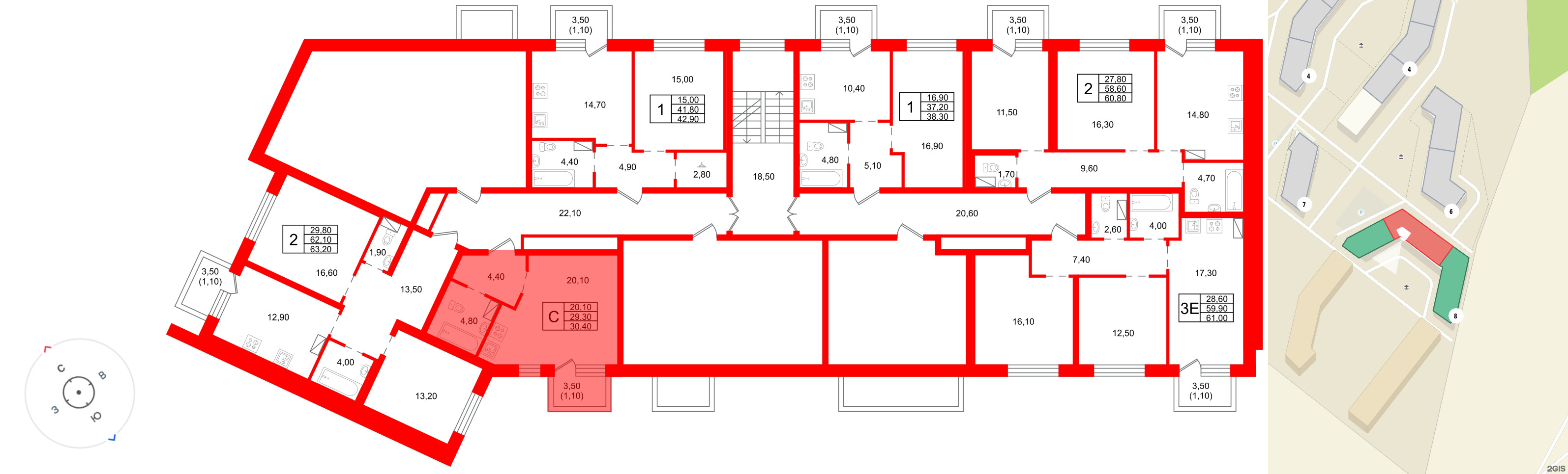 Квартира в ЖК «Шотландия», студия, 29.3 м², 2 этаж