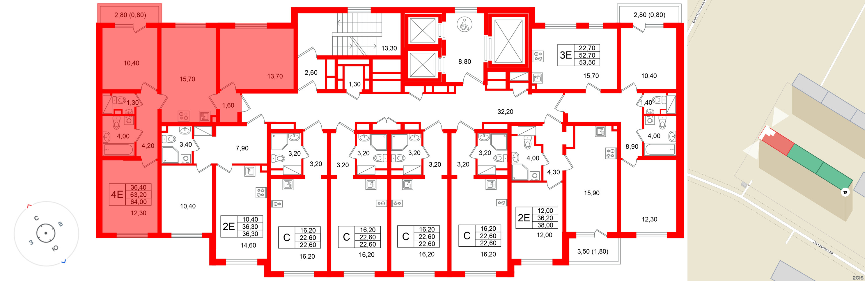 Квартира в ЖК «Ручьи–2», 3 комнатная, 64 м², 14 этаж